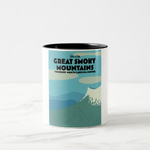 Tasse 2 Couleurs Affiche de voyage des Great Smoky Mountains.