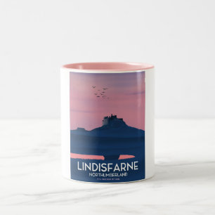Tasse 2 Couleurs Affiche de voyage du château de Lindisfarne Northu
