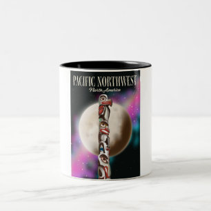 Tasse 2 Couleurs Affiche de voyage du totem du Nord-Ouest Pacifique