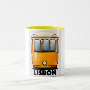 Tasse 2 Couleurs Affiche de voyage du tramway jaune de Lisbonne