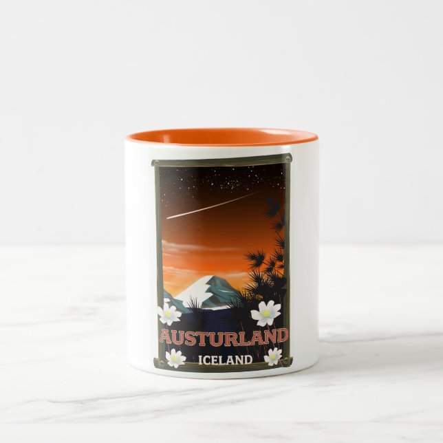 Tasse 2 Couleurs Affiche de voyage en Austurland Islande (Centre)