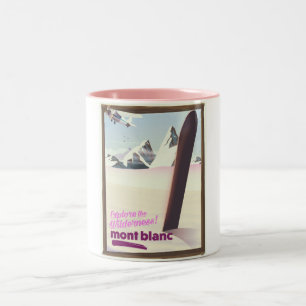 Tasse 2 Couleurs affiche de voyage en snowboard mont blanc.