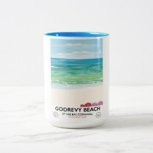 Tasse 2 Couleurs Affiche de voyage Godrevy Beach St Ives Bay, Cornw