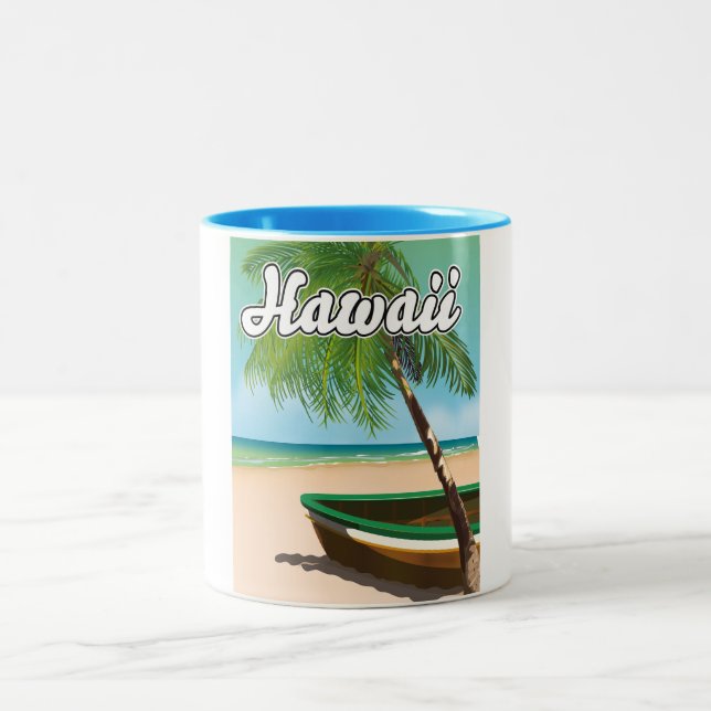 Tasse 2 Couleurs Affiche de voyage Hawaii Tropical Beach (Centre)