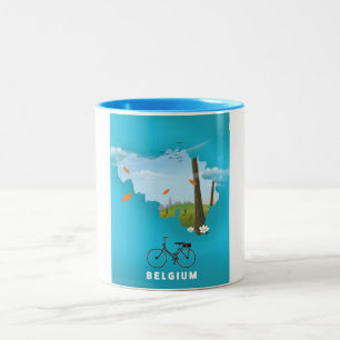 Tasse 2 Couleurs Affiche de voyage imprimée carte de la Belgique.