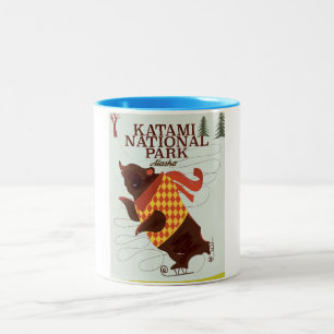 Tasse 2 Couleurs Affiche de voyage Katami National Park Alaska ours