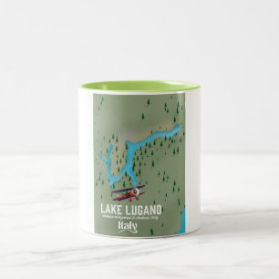 Tasse 2 Couleurs Affiche de voyage Lac Lugano Italie - Suisse