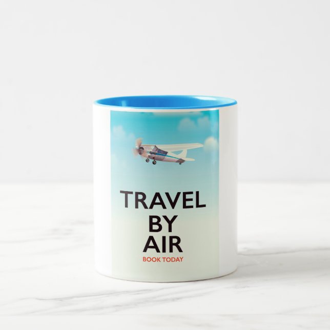 Tasse 2 Couleurs Affiche de voyage par avion (Centre)