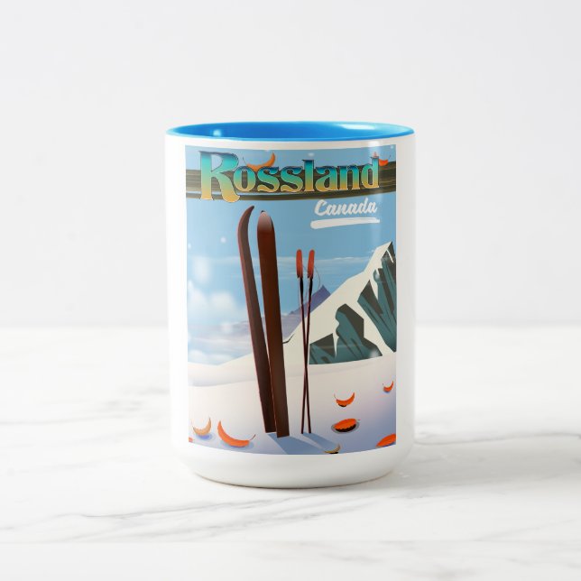 Tasse 2 Couleurs Affiche de voyage Rossland Canada. (Centre)