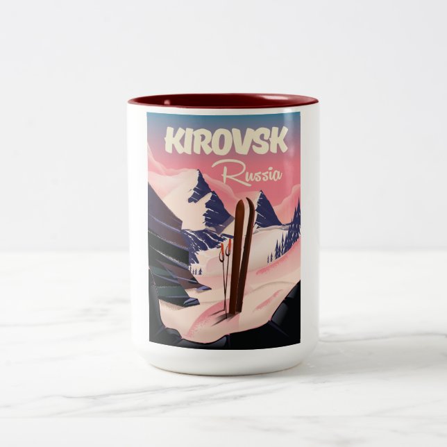 Tasse 2 Couleurs Affiche de voyage ski Kirovsk Russie (Centre)