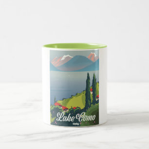 Tasse 2 Couleurs Affiche de voyage style vintage Lac de Côme Italie