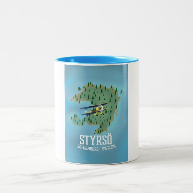 Tasse 2 Couleurs Affiche de voyage Styrsö, Suède. (Centre)