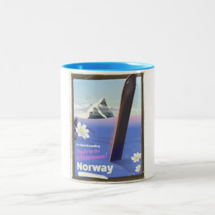 Tasse 2 Couleurs Affiche de voyage sur le snowboard en Norvège styl