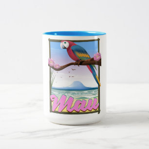 Tasse 2 Couleurs Affiche de voyage tropicale perroquet Maui Hawaii