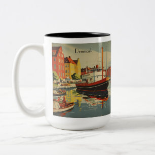 Tasse 2 Couleurs Affiche de voyage vintage Danemark personnalisable