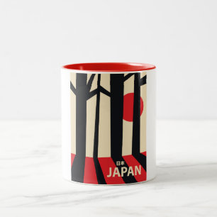 Tasse 2 Couleurs Affiche de voyage vintage de la forêt japonaise.