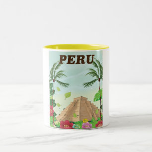 Tasse 2 Couleurs Affiche de voyage vintage dessin animé Pérou Améri