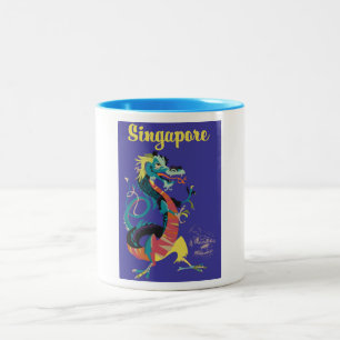Tasse 2 Couleurs Affiche de voyage vintage du dragon de Singapour