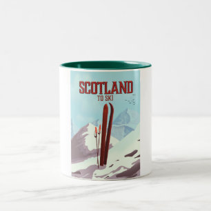 Tasse 2 Couleurs Affiche de voyage vintage Écosse pour skier