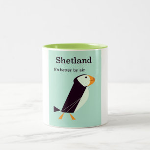 Tasse 2 Couleurs Affiche de voyage vintage sur le macareux des Shet