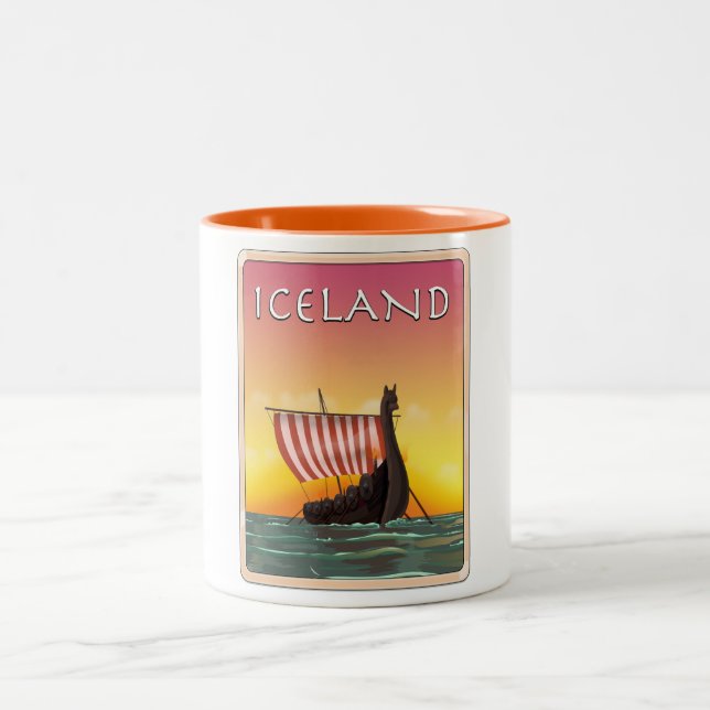 Tasse 2 Couleurs Affiche Islande Viking Travel (Centre)