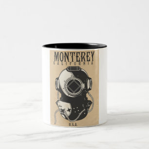 Tasse 2 Couleurs Affiche vintage de plongée à Monterey Californie É