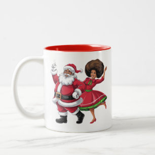 Tasse 2 Couleurs African Père Noël Mme Claus Dansant Noël américain