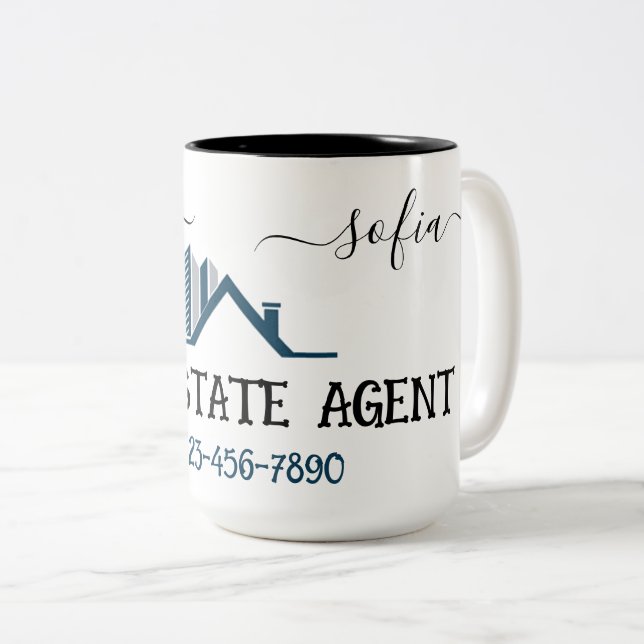 Tasse 2 Couleurs Agent immobilier personnalisé Petite entreprise (Devant droit)