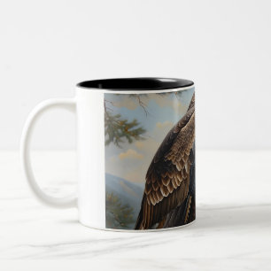 Tasse 2 Couleurs Aigle Bald Perché Sur Un Arbre Peinture À L'Huile