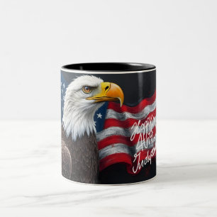Tasse 2 Couleurs Aigle chauve avec drapeau américain Art du 4 juill