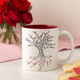 Tasse 2 Couleurs Aimer Arbre de vie Art Blanc foncé Coeurs rouges m
