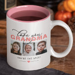 Tasse 2 Couleurs Aimez-vous grand-mère/Nana/Autre 3 Photo Texte per<br><div class="desc">Ajoutez 3 photos et du texte personnalisé à cette tasse moderne pour grand-mères, avec les mots "Aimez-vous (Grand-mère/Nana/Nan/Granny/Other)" et "Vous êtes le meilleur !" (ou autre texte). Si vous avez besoin d'aide pour customiser ceci, s'il vous plaît envoyez-moi un message en utilisant le bouton ci-dessous et je serai heureux de...</div>