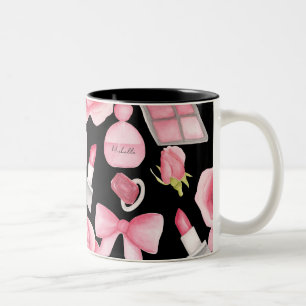 Tasse 2 Couleurs Ajouter un nom à l'eau de parfum aquarelle rose et