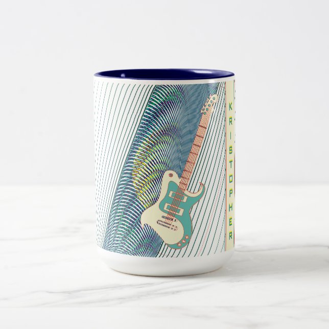 Tasse 2 Couleurs Ajouter un nom Cool moderne blanc & Turquoise Guit (Centre)