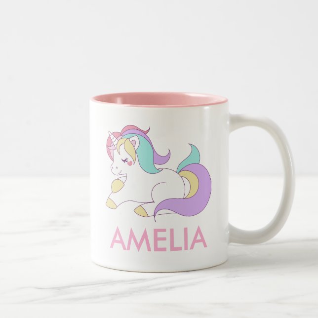 Tasse 2 Couleurs Ajouter Votre Nom Cute Unicorn Personnalisé (Droit)