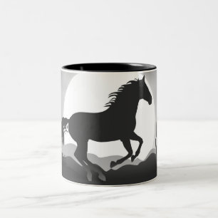 Tasse 2 Couleurs Ajoutez Votre Texte Cheval en Silhouette Noir et B