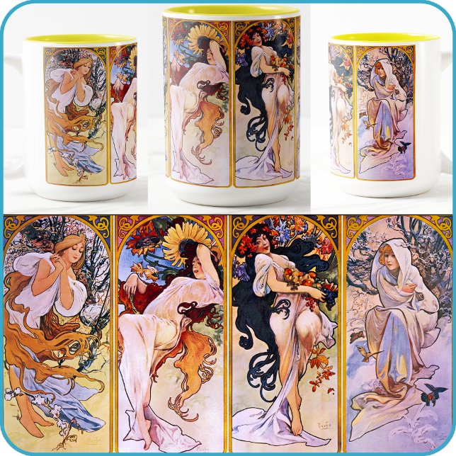 Tasse 2 Couleurs Alfons (Alphonse) Mucha's "Four Seasons" Art - (Créateur téléchargé)