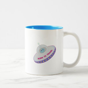 Tasse 2 Couleurs Alien mignon né pour voyager et soucoupe volante