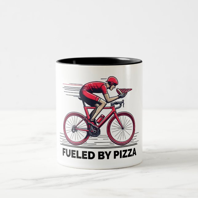 Tasse 2 Couleurs Alimenté Par Pizza Cyclist (Centre)