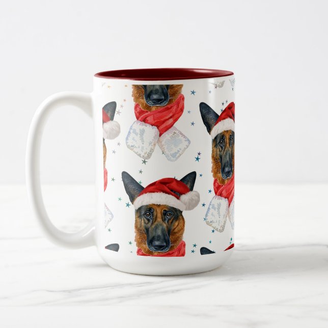 Tasse 2 Couleurs Allemand Berger race Chien Stars Motifs Noël (Gauche)