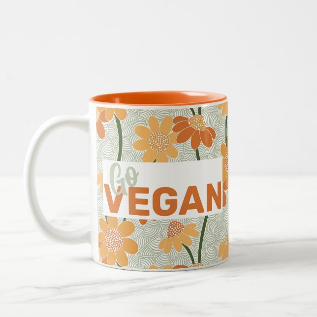 Tasse 2 Couleurs Allez, vegan ! Joli rétro muté fleurs des années 1 (Gauche)