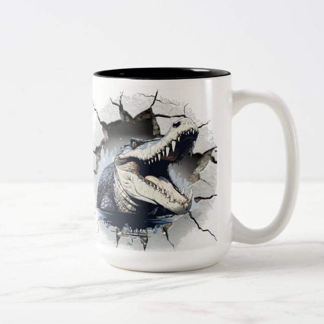 Tasse 2 Couleurs alligator sortant d'un mur (Droit)