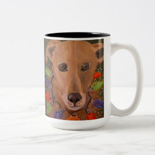 Tasse 2 Couleurs Allumez le chien de Yule Fête/Mug de Noël