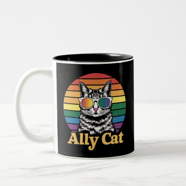 Tasse 2 Couleurs Ally Cat LGBT Rainbow Flag LGBTQ Cadeau (Gauche)