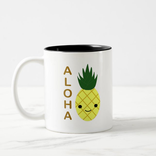 Tasse 2 Couleurs Aloha Cute Kawaii Ananas (Gauche)