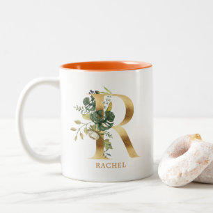 Tasse 2 Couleurs Alphabet or R Monogramme   Feuillage