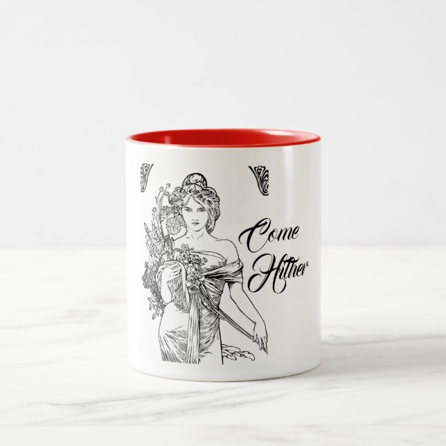 Tasse 2 Couleurs Alphonse mucha Art nouveau femme fleurs (Centre)