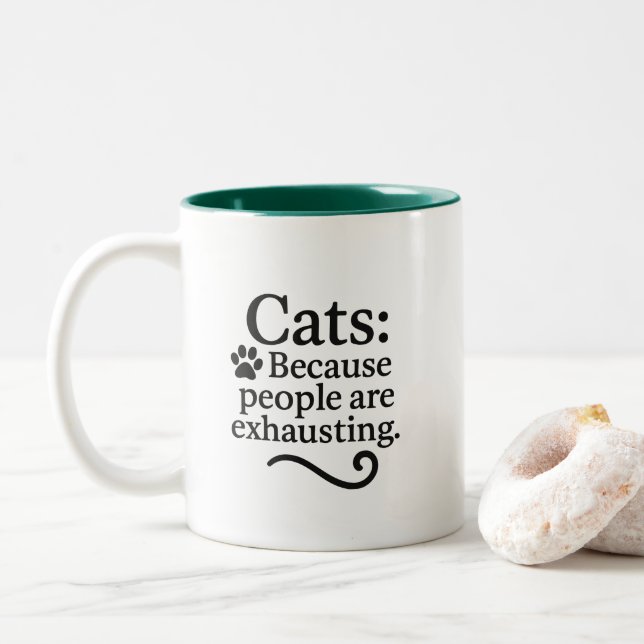 Tasse 2 Couleurs Amateur de chat introverti drôle (Avec donut)