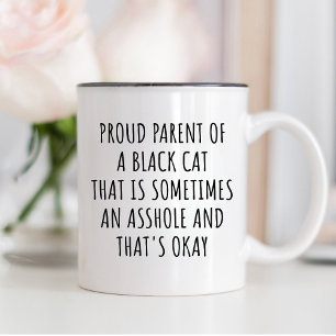 Tasse 2 Couleurs Amateur de chat noir drôle, PARENT FIÈRE D'UN CHAT