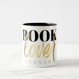 Tasse 2 Couleurs Amateur de livres Nom de Script Or Noir Bibliophil